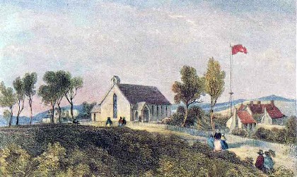 Church of England, Wellington, by Samuel Charles Brees, Pictorial Illustrations of New Zealand, John Williams and Co., London, 1848.