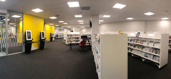 Panoramic view of the inside of Arapaki Manners Library branch
