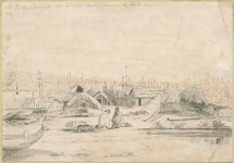 Pa, Te Aro, Wellington looking towards the Hutt River, 1842, attributed to Edmund Norman